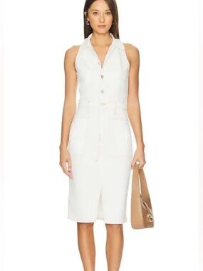 Hudson Jeans White Sleeveless Collared Button-Front Dress